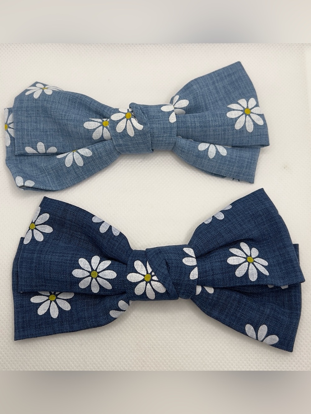 2pc Blue Daisy Denim Bow Hair Clips –Cute Floral Hair Accessories Boutique
